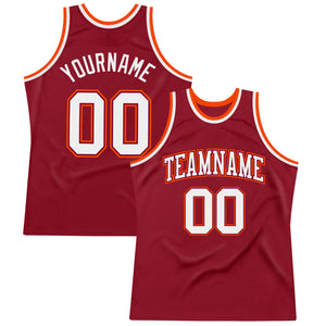 Custom Maroon White-Orange Authentic Throwback Basketball Jersey
