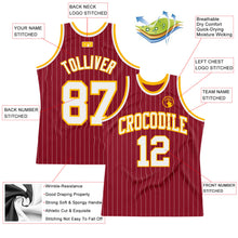 Load image into Gallery viewer, Custom Maroon White Pinstripe White-Gold Authentic Basketball Jersey
