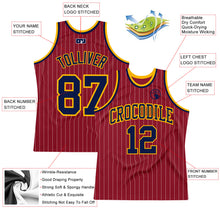 Load image into Gallery viewer, Custom Maroon White Pinstripe Navy-Gold Authentic Basketball Jersey
