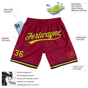 Custom Maroon Gold-Navy Authentic Throwback Basketball Shorts