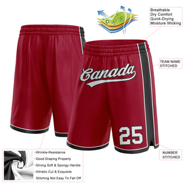 Custom Maroon White-Black Authentic Basketball Shorts