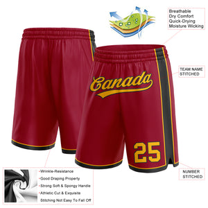 Custom Maroon Gold-Black Authentic Basketball Shorts