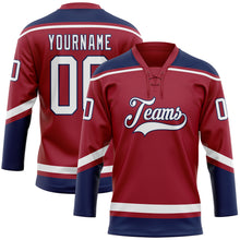 Load image into Gallery viewer, Custom Maroon White-Navy Hockey Lace Neck Jersey
