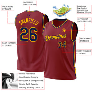 Custom Maroon Navy-Gold Authentic Throwback Basketball Jersey