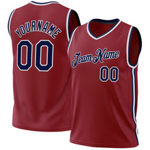 Load image into Gallery viewer, Custom Maroon Navy-White Authentic Throwback Basketball Jersey
