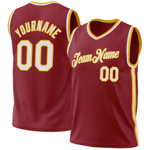 Custom Maroon White-Gold Authentic Throwback Basketball Jersey