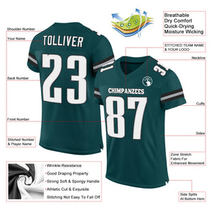 Custom Midnight Green White-Gray Mesh Authentic Football Jersey