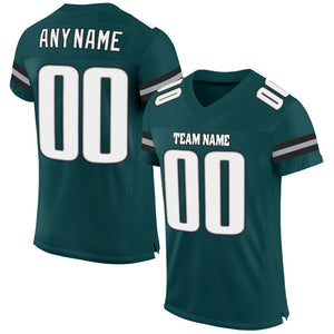 Custom Midnight Green White-Gray Mesh Authentic Football Jersey