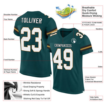 Custom Midnight Green White-Old Gold Mesh Authentic Football Jersey