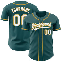 Load image into Gallery viewer, Custom Midnight Green White-Old Gold Authentic Baseball Jersey
