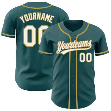 Custom Midnight Green White-Old Gold Authentic Baseball Jersey