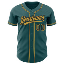 Load image into Gallery viewer, Custom Midnight Green Black-Old Gold Authentic Baseball Jersey
