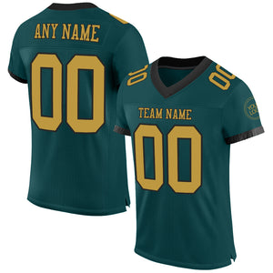 Custom Midnight Green Old Gold-Black Mesh Authentic Football Jersey