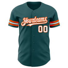 Load image into Gallery viewer, Custom Midnight Green White-Orange Authentic Baseball Jersey
