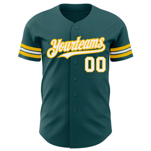 Custom Midnight Green White-Gold Authentic Baseball Jersey