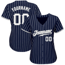 Load image into Gallery viewer, Custom Navy White Pinstripe White-Gray Authentic Baseball Jersey
