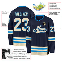 Load image into Gallery viewer, Custom Navy Cream-Blue Hockey Jersey
