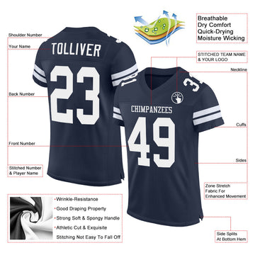 Custom Navy White Mesh Authentic Football Jersey