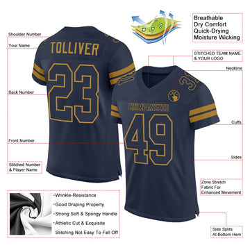 Custom Navy Navy-Old Gold Mesh Authentic Football Jersey