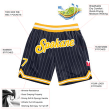 Load image into Gallery viewer, Custom Navy White Pinstripe Gold-White Authentic Basketball Shorts
