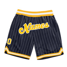 Load image into Gallery viewer, Custom Navy White Pinstripe Gold-White Authentic Basketball Shorts
