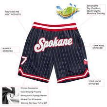 Load image into Gallery viewer, Custom Navy White Pinstripe White-Red Authentic Basketball Shorts
