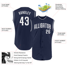 Load image into Gallery viewer, Custom Navy White Authentic Sleeveless Baseball Jersey

