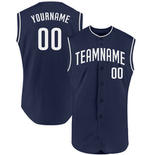 Load image into Gallery viewer, Custom Navy White Authentic Sleeveless Baseball Jersey
