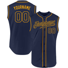 Load image into Gallery viewer, Custom Navy Navy-Gold Authentic Sleeveless Baseball Jersey
