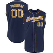 Load image into Gallery viewer, Custom Navy Old Gold-White Authentic Sleeveless Baseball Jersey
