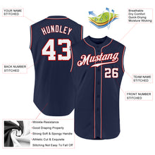 Load image into Gallery viewer, Custom Navy White-Red Authentic Sleeveless Baseball Jersey
