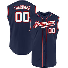 Load image into Gallery viewer, Custom Navy White-Red Authentic Sleeveless Baseball Jersey
