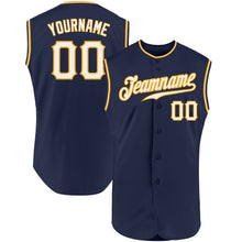 Load image into Gallery viewer, Custom Navy White-Gold Authentic Sleeveless Baseball Jersey
