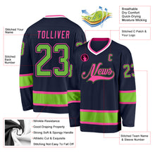 Load image into Gallery viewer, Custom Navy Neon Green-Pink Hockey Jersey
