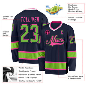 Custom Navy Neon Green-Pink Hockey Jersey