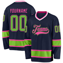 Load image into Gallery viewer, Custom Navy Neon Green-Pink Hockey Jersey
