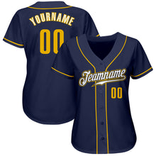 Load image into Gallery viewer, Custom Navy Gold-White Authentic Baseball Jersey

