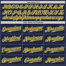 Load image into Gallery viewer, Custom Navy Gold-Light Blue Authentic Baseball Jersey
