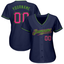 Load image into Gallery viewer, Custom Navy Pink-Neon Green Authentic Baseball Jersey
