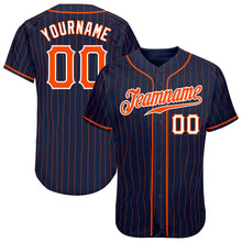 Load image into Gallery viewer, Custom Navy Orange Pinstripe Orange-White Authentic Baseball Jersey
