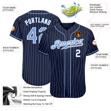 Load image into Gallery viewer, Custom Navy White Pinstripe Light Blue-White Authentic Baseball Jersey
