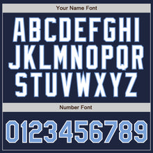 Load image into Gallery viewer, Custom Navy White Pinstripe Light Blue-White Authentic Baseball Jersey
