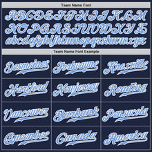 Load image into Gallery viewer, Custom Navy White Pinstripe Light Blue-White Authentic Baseball Jersey
