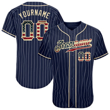 Load image into Gallery viewer, Custom Navy White Pinstripe Vintage USA Flag-Cream Authentic Baseball Jersey
