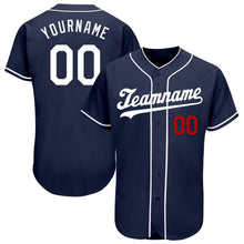 Load image into Gallery viewer, Custom Navy White-Red Authentic Baseball Jersey

