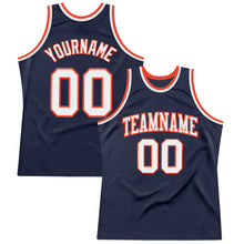 Load image into Gallery viewer, Custom Navy White-Orange Authentic Throwback Basketball Jersey
