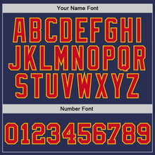 Load image into Gallery viewer, Custom Navy Red-Gold Authentic Throwback Basketball Jersey
