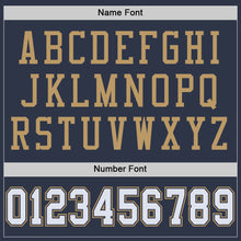 Load image into Gallery viewer, Custom Navy White-Old Gold Mesh Authentic Throwback Football Jersey
