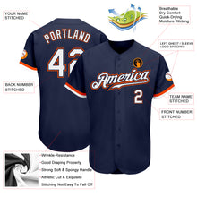 Load image into Gallery viewer, Custom Navy White-Orange Authentic Baseball Jersey
