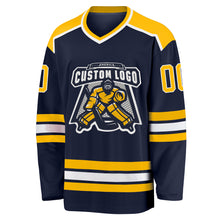 Load image into Gallery viewer, Custom Navy Gold-White Hockey Jersey
